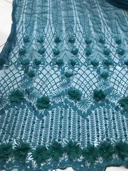 

Embroidered fabric lace African fabric, green applique lace, 3D flower African lace dress FJ2807