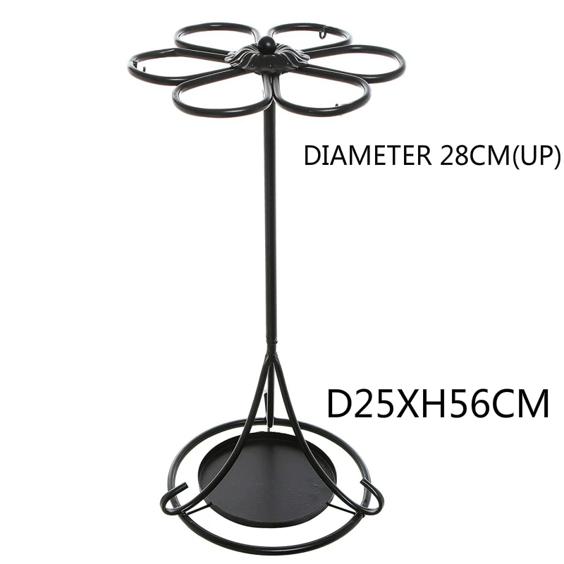 Отдельно стоящий цветочный дизайн черный металлический зонтик держатель Органайзер стойка с 3 крючками