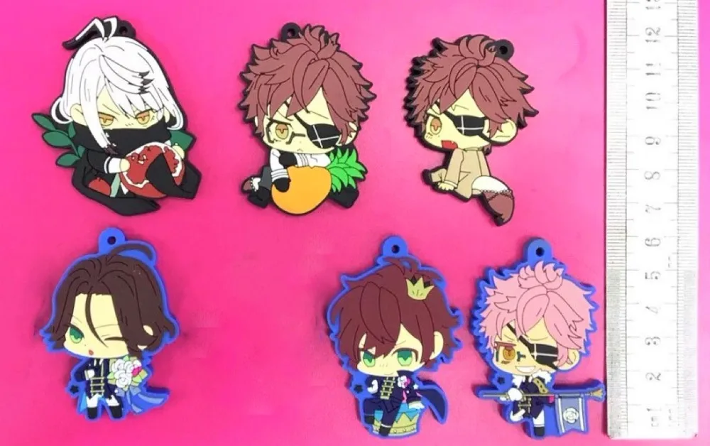 Аниме брелок для ключей 6 шт./лот Yui Ayato Kanato Laito Ruki Yuma Sakamaki Reiji Subaru резиновый ремешок