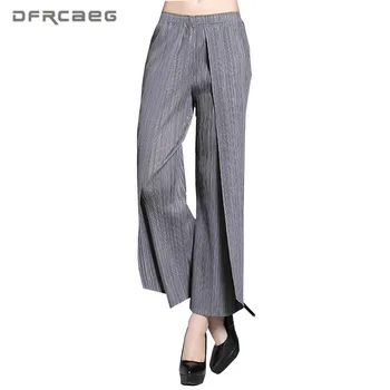 

Black Gray Loose Pleated Wide Leg Pants Women New Fashion 2018 Spring Office Work Ladies Nine Trousers Casual Pantalon Mujer