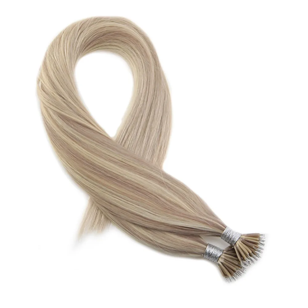 

Moresoo Micro Nano Ring Hair Extensions Ash Blonde #18 Highlights with #613 Bleach Blonde Hair Pre Bonded Hair 50 Strands 40g