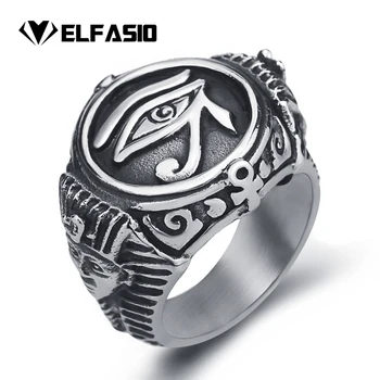 

Mens Stainless Steel Ring Egyptian Pharaohs Eye of Horus Ra Udjat Silver Tone Jewelry