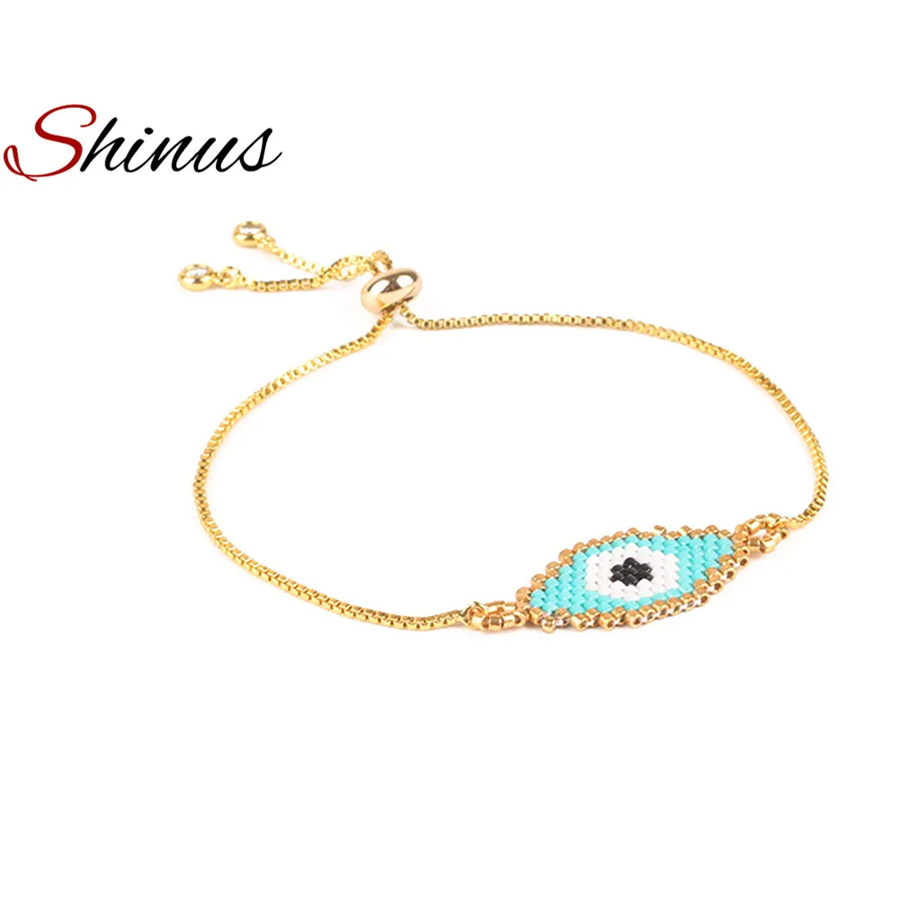 

Shinus MIYUKI Bracelet Evil Eye Bracelets Pulseras Gold Color Delicate Seed Beads Adjustable Handmade Woven Her Women Gifts New
