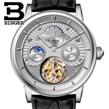 Switzerland BINGER Men Watch Luxury Seagull Automatic Movemt Watches Male Tourbillon Sapphire Alligator Hide Mechanical 80802-1