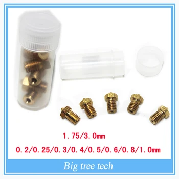 

5Pcs 3D printer 3D V6&V5 brass nozzle extruder nozzles 0.2/0.25/0.3/0.4/0.5/0.6/0.8/1.0 mm with the case For 1.75/3.0mm