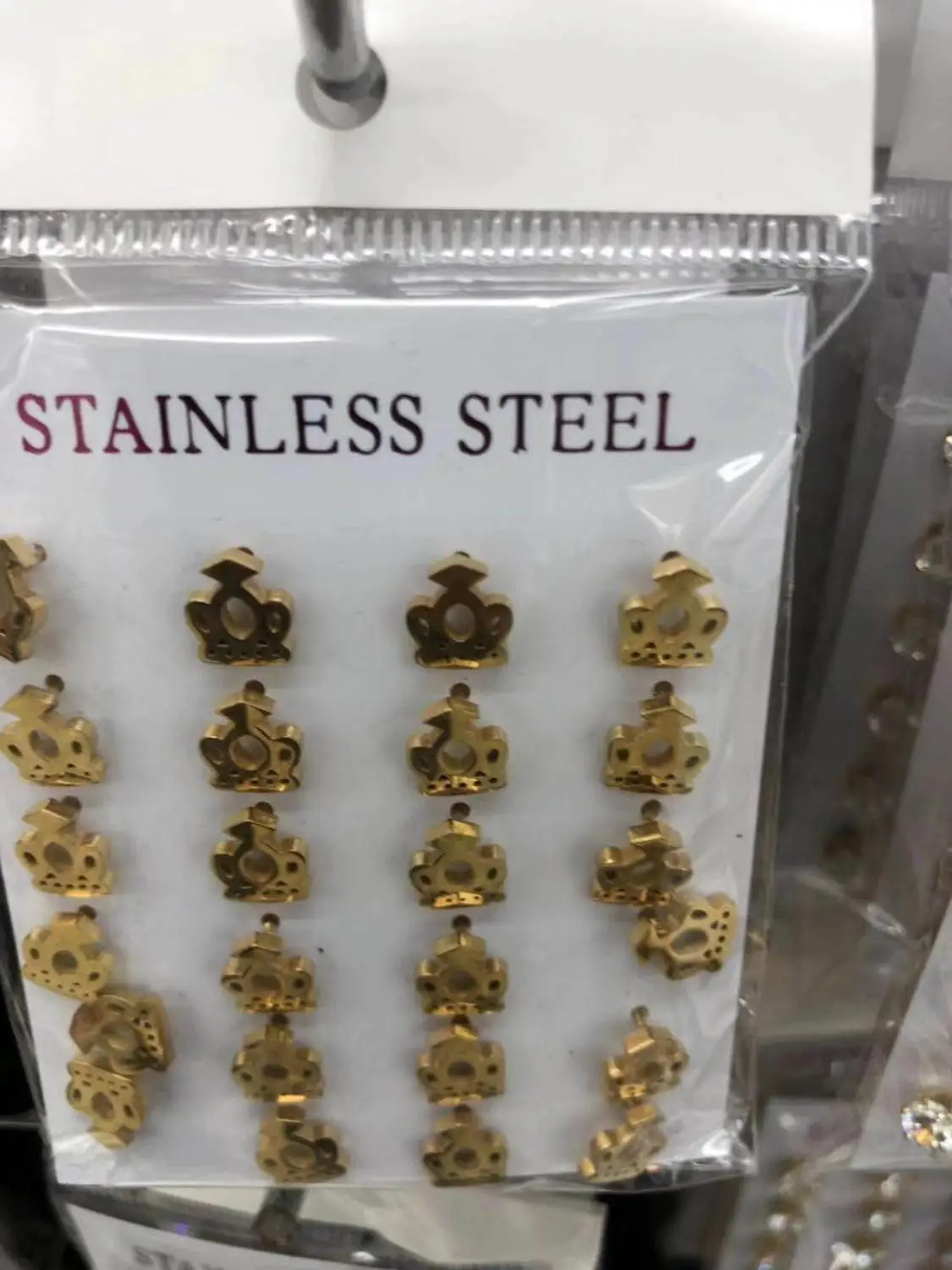 

12Pairs/Lot Fashion Style Stainless Steel Stud Earring Crown Design Gold Earrings For Women High Quality Jewelry