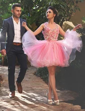 Rosa Blumen Ballkleid Cocktailkleid 2016 Mini Short Crystal Coctail Kleider Für Partei Vestidos Curtos De Renda Para Festa CK02
