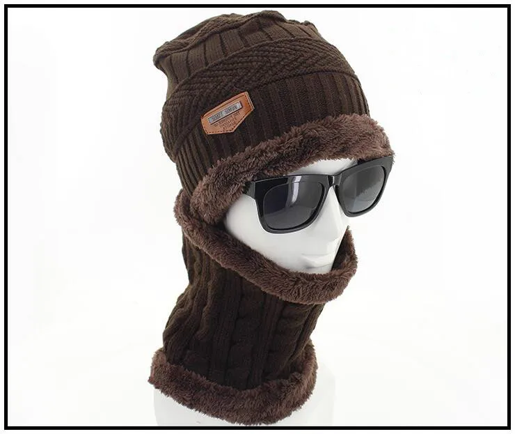 Который в душе искусственный мех подкладка Зимняя шляпа нагрудник набор для мужчин Толстая теплая флисовая подкладка зимняя шапка шарф набор мужская вязаная шапка gorras