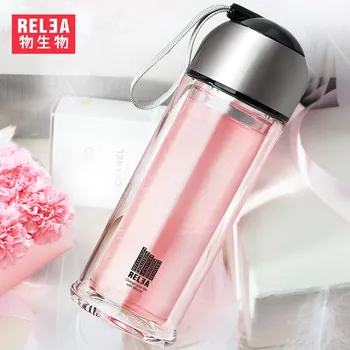 

double layer portable tumbler glass bottles crystal flask water Tea Infuser Glass Tumbler borosilicate glass filter bottle