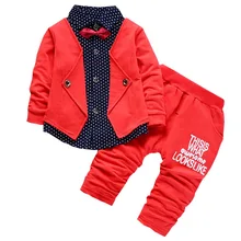 Г., Осенний повседневный комплект одежды для маленьких мальчиков, комплекты одежды с пуговицами и буквенным принтом и бантом для маленьких детей Детский комплект из 2 предметов: куртка+ штаны