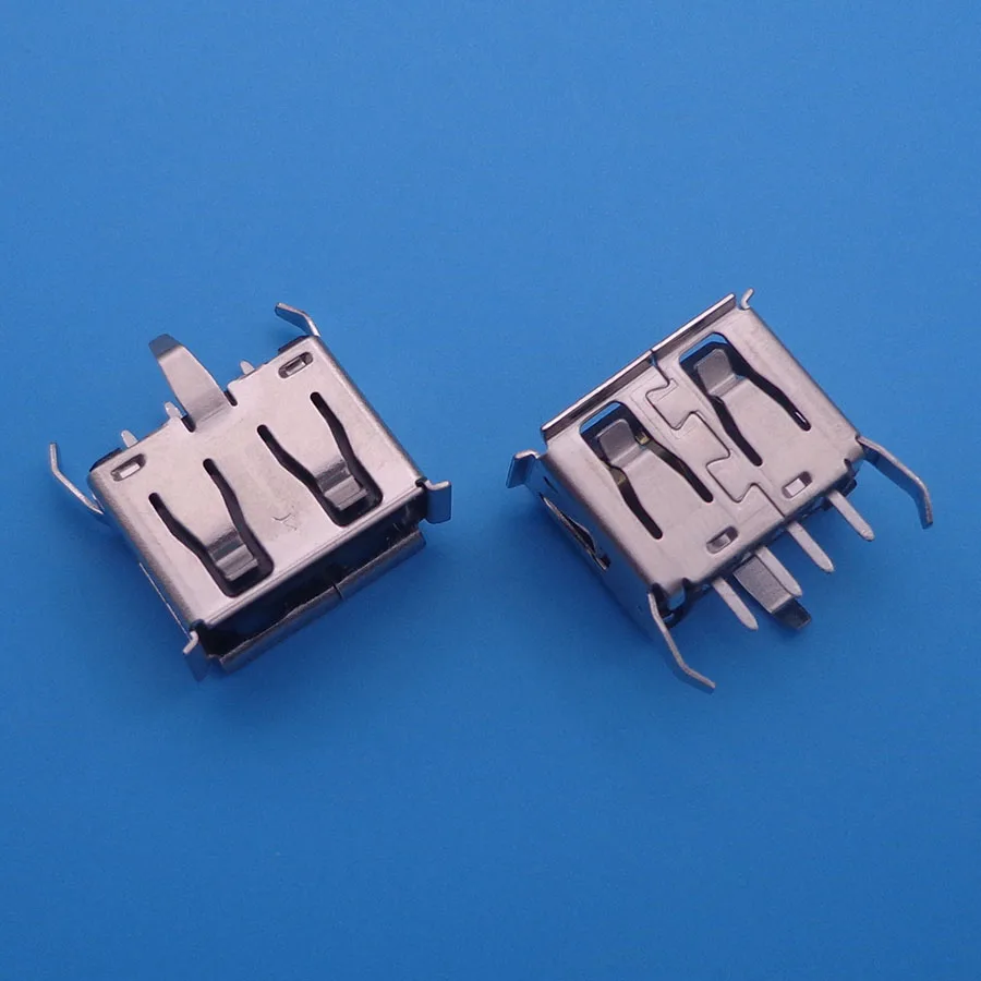 Плоский угловой разъем A типа (180 градусов) гнездо USB PCB 3 ножки + 4 pin 10