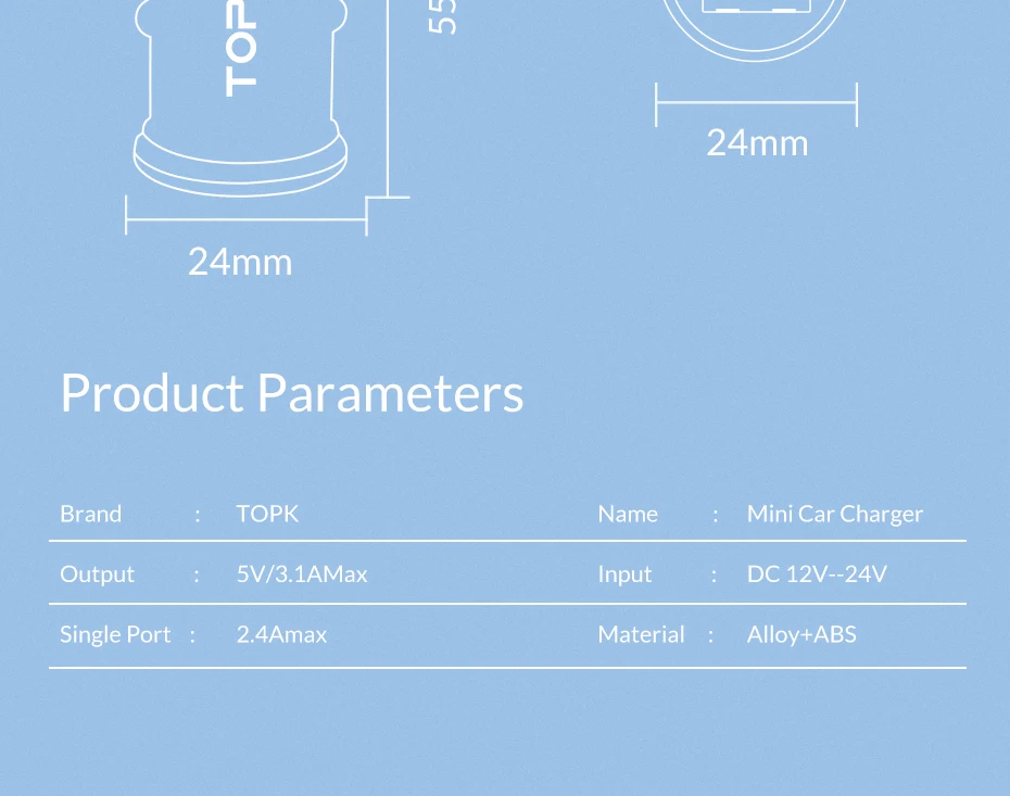 TOPK Mini Dual USB Автомобильное зарядное устройство для iPhone samsung Xiaomi Hauwei 3.1A быстрое зарядное устройство автомобильное зарядное устройство адаптер для мобильного телефона в автомобиле