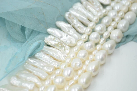 

Hot sell ->@@ AS1970 5row white rice baroque biwa freshwater pearl necklace -Top quality free shipping