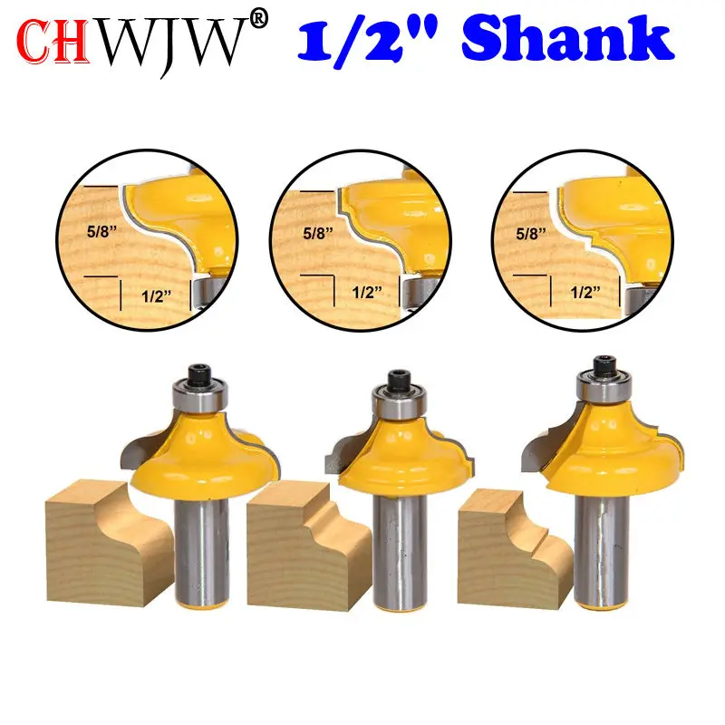 

3Pc Edge Molding Router Bit Set - Ogee - 1/2" Shank Woodworking cutter