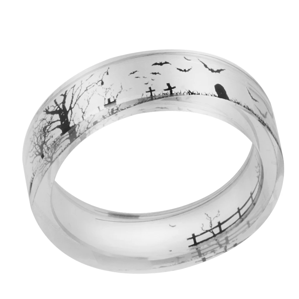 Gothic black Tree bat Résine Bague Dark cimetière Transparent Anneau Unisexe Bijoux