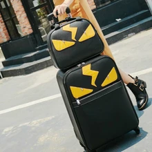 CALUDAN с мультипликационным принтом «маленькие монстры» 16/20/24 дюйма, из PU искусственной кожи высокого качества, Сумки из натуральной кожи+ прокатки Чемодан фирменный туристический чемодан на вращающихся колесиках