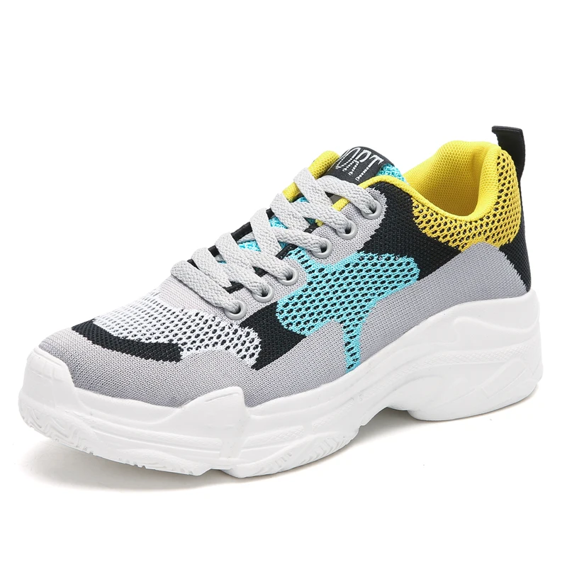 

Plus Size Women Sneakers Platform 2018 Casual Shoes Woman Sneakers Female Mix Color Fly Knitting Mesh Walking Ladies Shoes