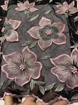 

Nigerian Lace Fabrics 2019 French Lace Fabric High Quality 3D Beaded Lace Pink African Lace Applique Fabric For Wedding Dress