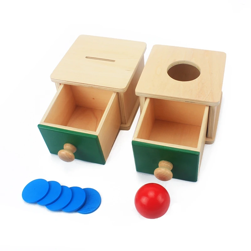 Online Niños pequeños y pequeños Montessori juguete bebé caja de madera de monedas hucha aprendizaje educación preescolar entrenamiento Brinquedos Juguetes