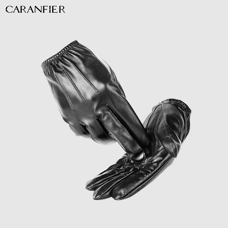 Мужские перчатки из натуральной кожи CARANFIER тонкие зимние овчины для езды на