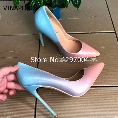 

VINAPOBO Spring Autumn High Heels Shoes Woman Thin High Heels Pointed Toe Gradient Color Women's Pumps Party Plus Size 35-42