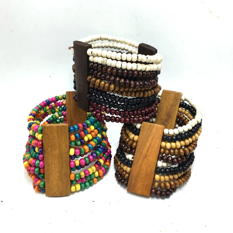 Free Shipping!! 6pcs/lot multi layer Wooden Bead Braceletsin Strand