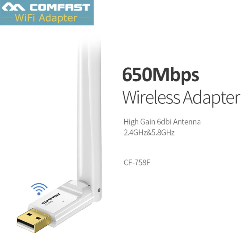 

CF-758F Network Card Free Driver 650Mbps Dual Band 2.4G&5.8G 802.11 a/b/n/g/ac Wifi USB Adapter 2*6dBi Antennas Wifi Extender