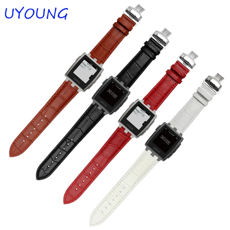 

Smart Watch Black 22mm Leather Wristwatch Bands Strap Watchband Stainless Steel Butterfly Buckle For Pebble Steel