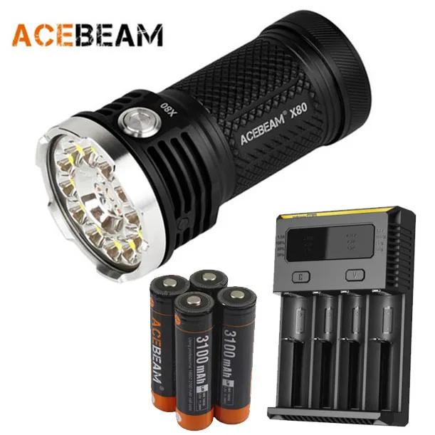 

ACEBEAM X80 Handheld Flashlight 12* CREE beam distance with 18650 battery and nitecore I4 charger