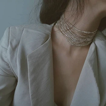 

StoneFans Multi Layer chocker necklace for women full rhinestone Luxury Statement crystal choker chain necklace Fashion Jewelry
