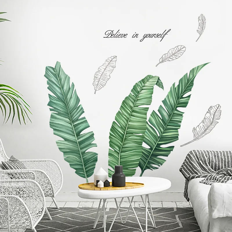

New Banana Tree Leaves Wall Stickers PVC DIY Plantain Leaves Wall Decals for Living Room Bedroom Home Room Decoration