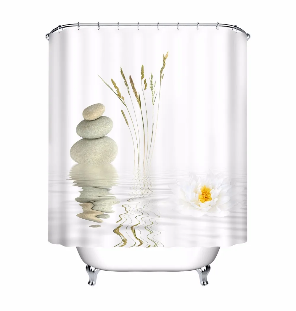 Камни и белый лотос в воде занавеска для душа Zen/SPA белый ванная комната водонепроницаемый удлиненный полиэстер ткань для ванной Декор