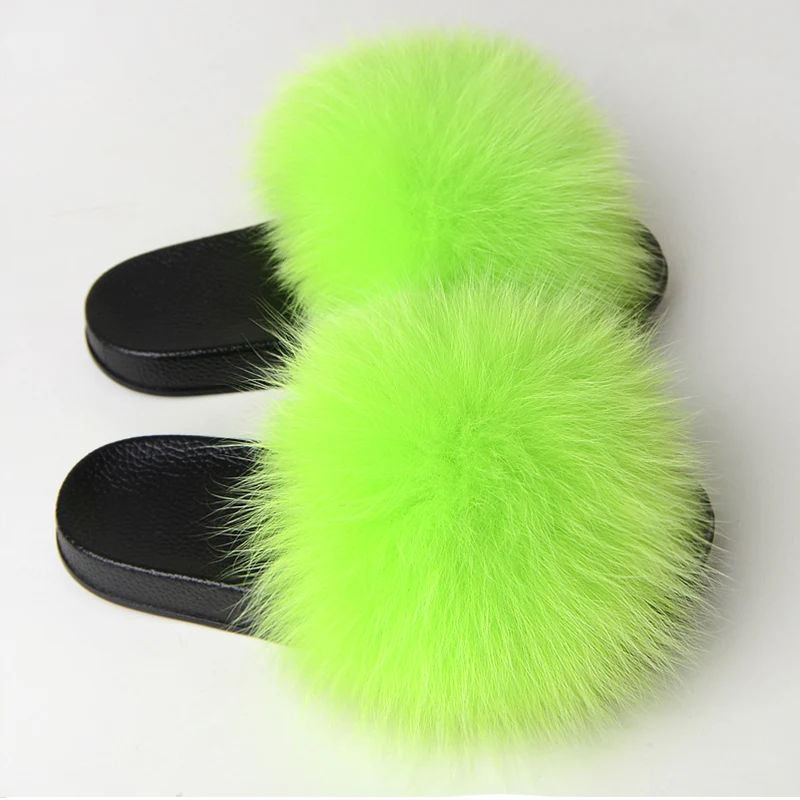 MCCKLE/домашние тапочки; женская обувь на меху; пушистый плюш на плоской подошве; женские шлепанцы ярких цветов; женские модные сандалии; обувь размера плюс - Цвет: Fluorescent Green