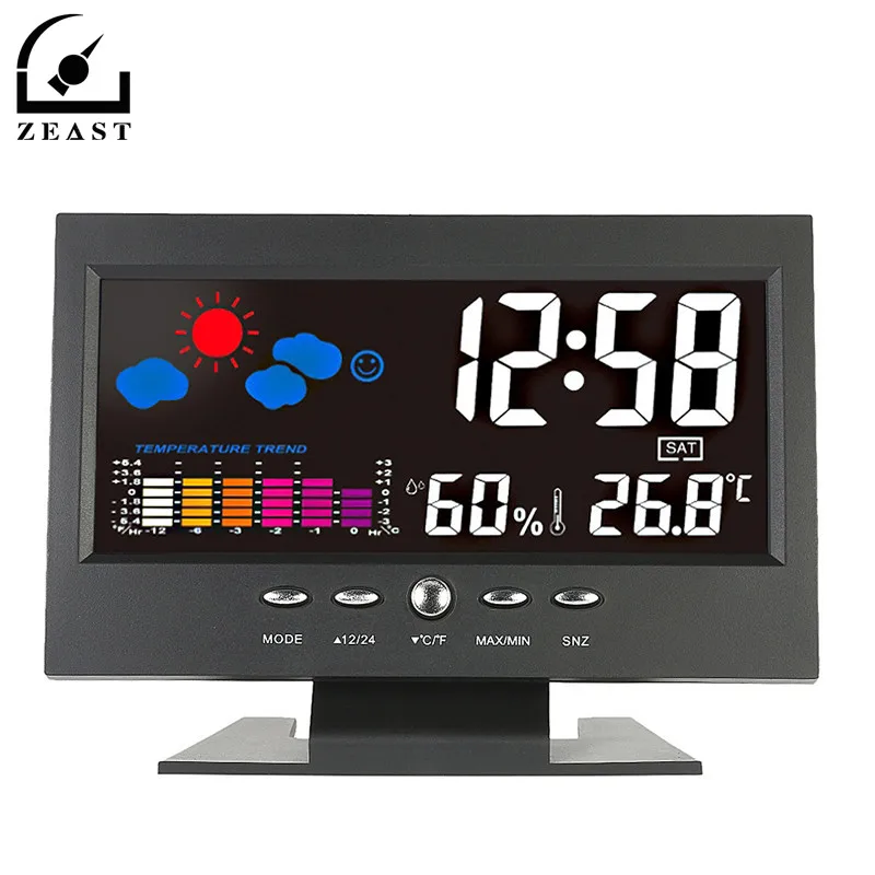 

Voice Control Digital Wireless Colorful Screen USB Backlit Weather Station Thermometer Hygrometer Clock Temperature Calendar