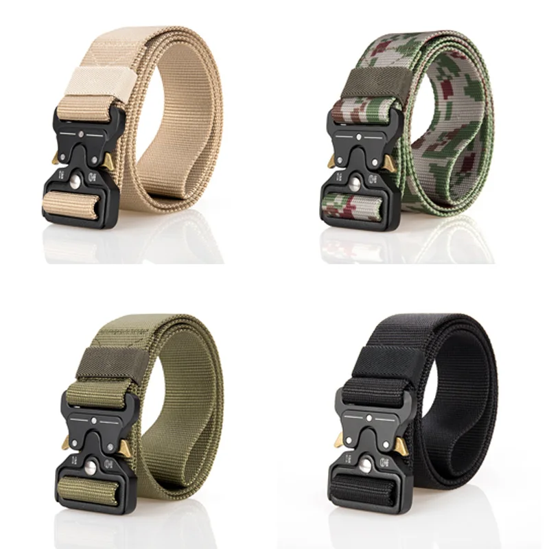 

Mens Tactical Canvas Belt Military Nylon 3.8 Cm Training Wide Belt Automatic Metal Buckle Multifunctional 125cm Belts For Women