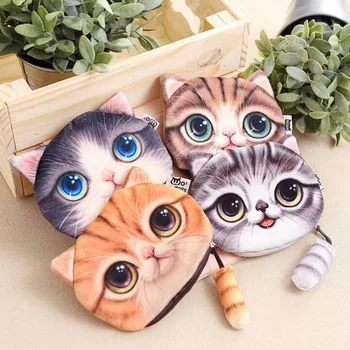 

1PC 3D printing cats dogs animal big face change coin purses for women wallet ladies fashion cute small zipper bag