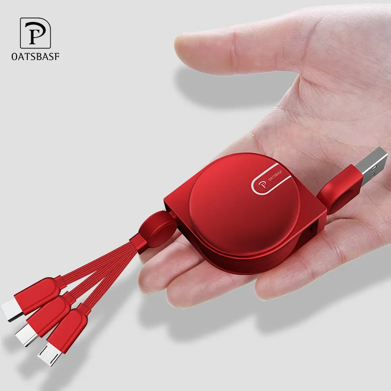 

OATSBASF 3 in 1 Micro USB Type C 8 Pin for iPhone XS Max X 8 7 Nokia 8 USB Retractable Charge Cable for Xiaomi Huawei 2 in 1 USB