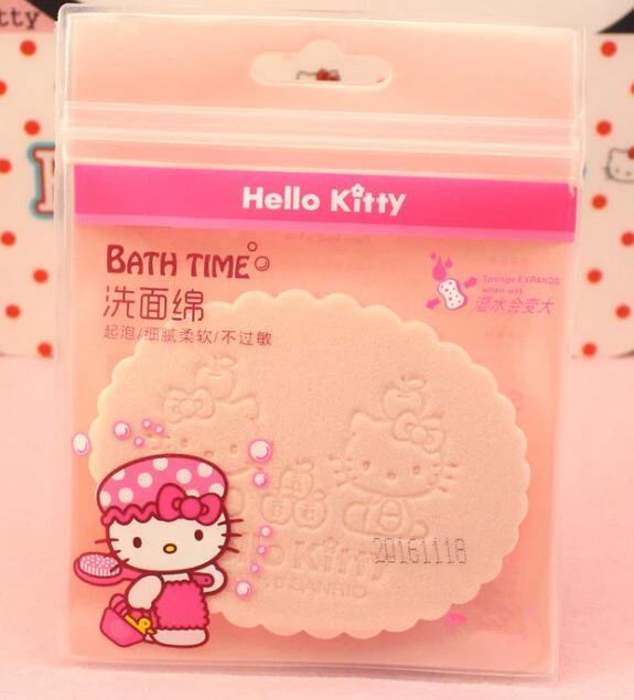 Cartoon Hello Kitty Soft Bath Shower Wash Face Makeup Remover Round