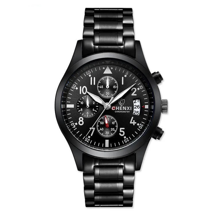 

Watch men's watch multi-function strap three-eye chronograph watch