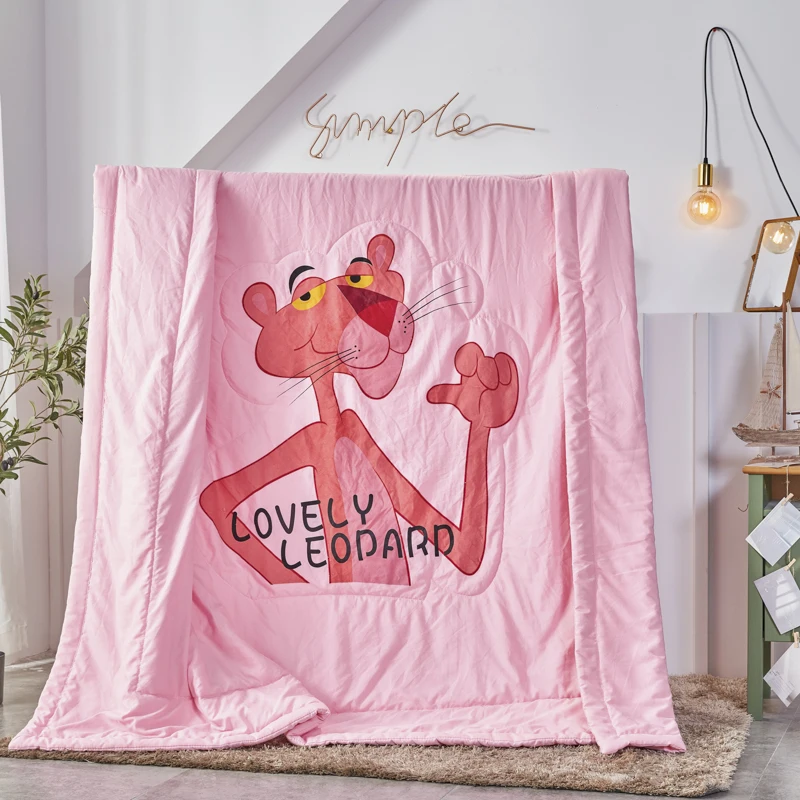 

Cartoon style Summer Quilt Bedspread Blanket Comforter soft Bed Cover Twin full Queen Quilting girls Pink Panther bedclothes