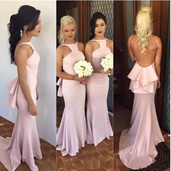 2019 длинное платье подружки невесты русалка свадебные праздничные платья гламурный пыльный розовый Холтер Сексуальная Открытая спина
