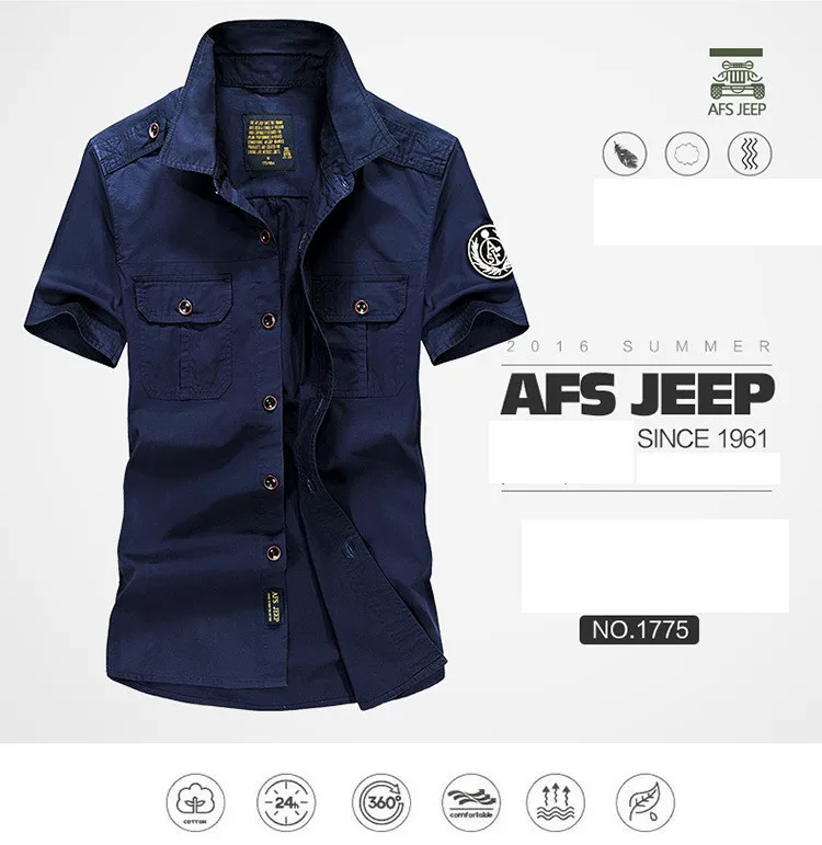 AFS JEEP рубашка мужская повседневная Летняя с коротким рукавом Camisa masculina армейские военные мужские рубашки размера плюс 4XL хлопок Chemise Homme