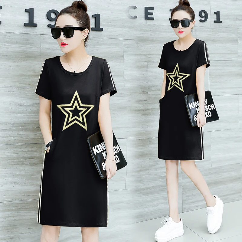 

YICIYA Black T Shirt Dress with Pockets Women Cotton Loose Plus Size Big Tshirt Dresses Striped 2019 Summer Casual Clothing