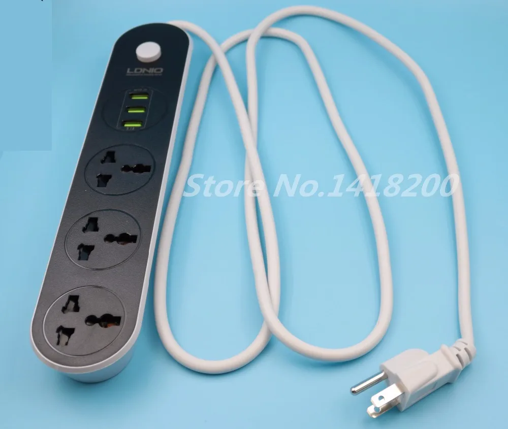 

Free shipping LDNIO US Plug Universal Power Extension 1.6m with 3 USB Socket/Surge Protection