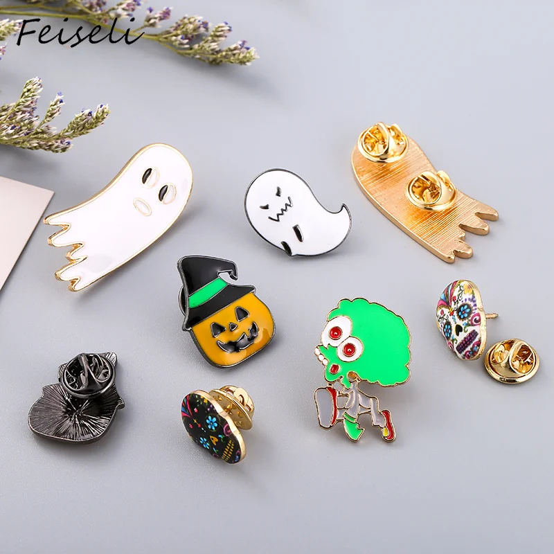 

Feiseli Creative Multi Color Enamel Clown Ghost Skull Pumpkin Brooch Badge For Children Halloween Cosplay Jewelry Gift