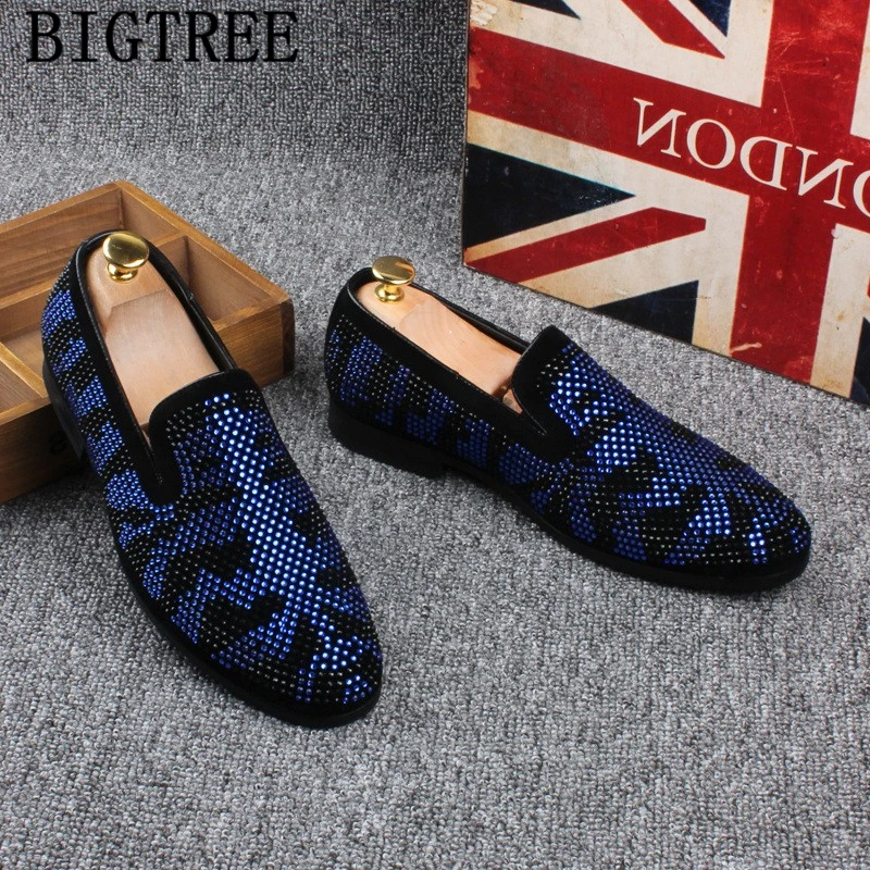 Skup Włoskie buty męskie klasyczne buty ślubne coiffeur męskie eleganckie mokasyny męskie buty markowe rhinestone sepatu slip on pria ayakkabi