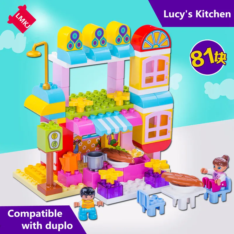 

81pcs Big Size Diy Happy Kicthen Hobbies Figures Blocks Set Compatible With Brick Duploed Toys For Children Brinquedos kids gift