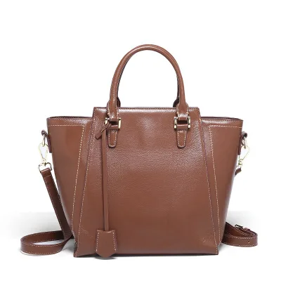 

OL elegant commuting trapeze totes for women novelty caramel color real leather one shoulder bag large capacity crossbody bag