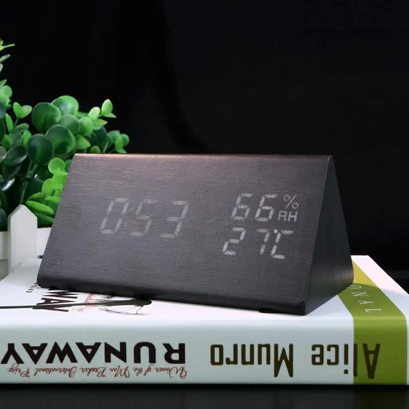 Интеллектуальный индукционный USB деревянный светодиодный звуковой контроль Будильник Таймер Календарь температурный дисплей настольные часы домашний декор