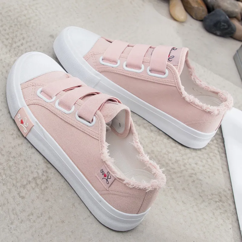 Женская парусиновая обувь на плоской подошве; сезон весна; женские кроссовки с эластичными лентами; модная обувь с круглым носком на платформе; Женская Удобная прогулочная обувь - Цвет: pink